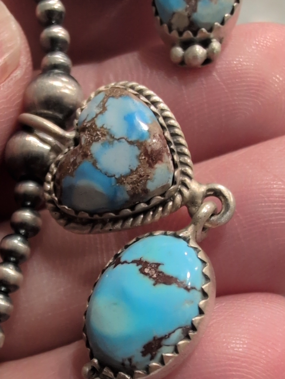 Turquoise Heart & Teardrop Desert Pearl Necklace - Blue Golden Hills Stone - Picture 4 of 5